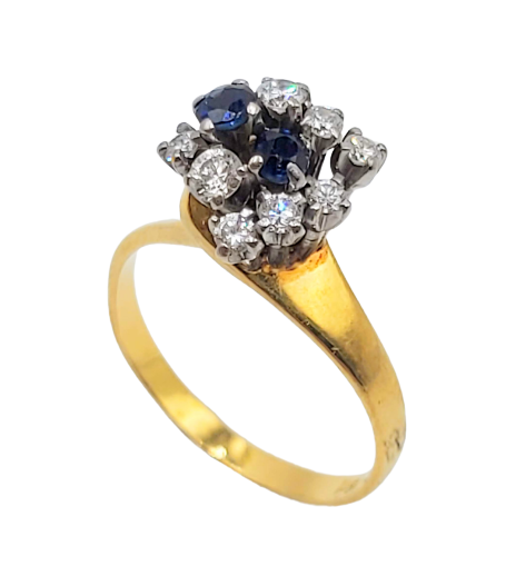 18ct Yellow Gold Sapphire and Diamond Cluster Dress Ring